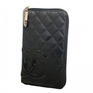 Chanel Wallet Cambon Lambskin Black White Silver